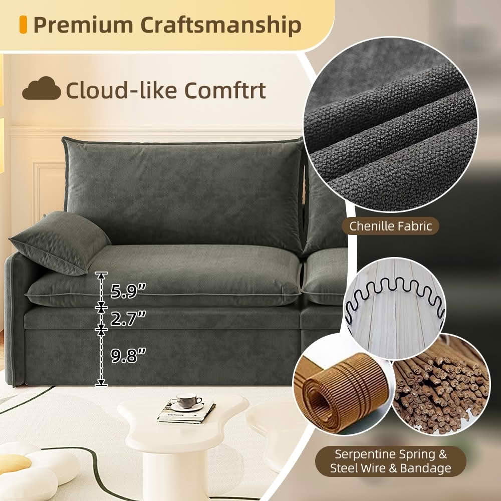 MAYEERTY 81.1" 4‑Seat Convertible Sleeper Sofa Bed, Cloud‑Like Chenille Couch with Storage, USB Port and 2‑in‑1 Pillows