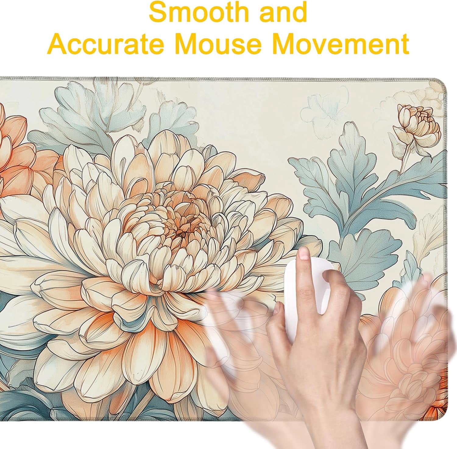 Desk Mat Blooming Chrysanthemums Desk Pad for Keyboard and Mouse, Large Big Gaming Mouse Pad with Stitched Edges for Work Game, 35.43 x 15.75 in