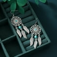 thumbnail image 5 of Eosunjian 1 Pair Women Hook Earrings Hollow Out Feather Round Shape Retro Bohemian Style Beads Stainless Alloy Ear Decoration Jewelry Long Hanging Earrings Dangle Earrings Blue, 5 of 13