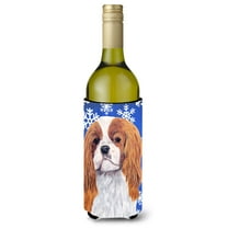 Carolines Treasures SC9394LITERK Cavalier Spaniel Winter Snowflakes Holiday Wine Bottle Hugger Wine Bottle multicolor