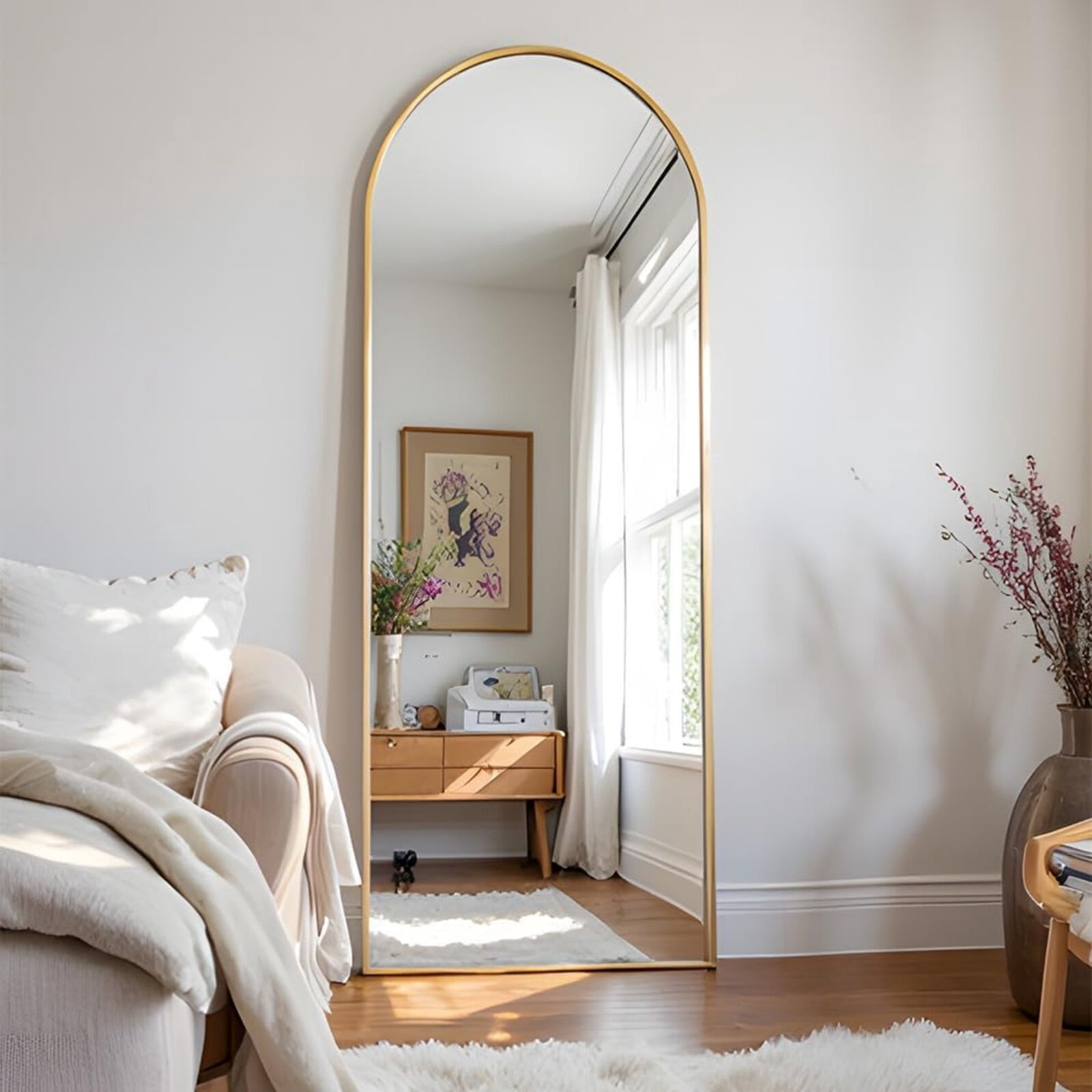 BEAUTYPEAK 58"x 18" Arched Full Length Metal Standing Floor Mirror, Gold