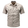 thumbnail image 4 of Havenx Safari Cargo Shirt for Men Short Sleeve Button Down Cargo Shirt with Pockets Collared Tops Cargo Tactical Outdoor Work Hiking Workwear,Beige 2XL, 4 of 7