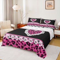 jejeloiu Leopard Cheetah Pattern Bed Sheets,Cute Loves Heart King Sheets,Pink White Black Sheet Set For Adults,Super Cozy Room Decor,4pcs