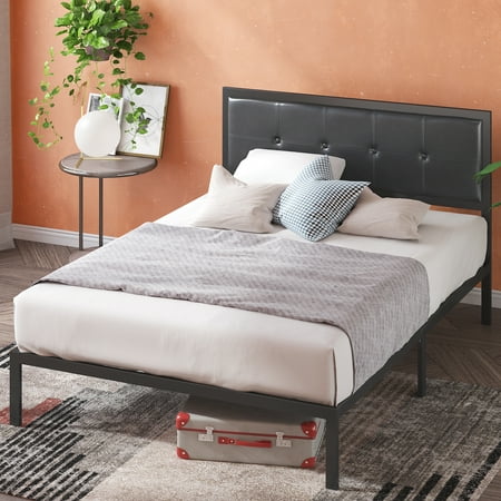 Zinus Cherie Faux Leather Classic Platform Bed with Support Slats, Queen