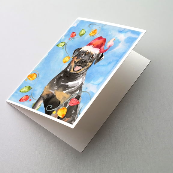 Christmas Lights Rottweiler Greeting Cards and Envelopes Pack of 8