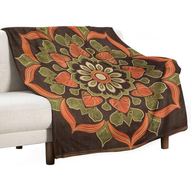 Manta de vellón con diseño de mandala indio, lujosa, cálida y acogedora, con diseño retro de flores, brújula, medallón, manta bohemia de 55 x 70 pulgadas para sofá, cama, decoración para el hogar,