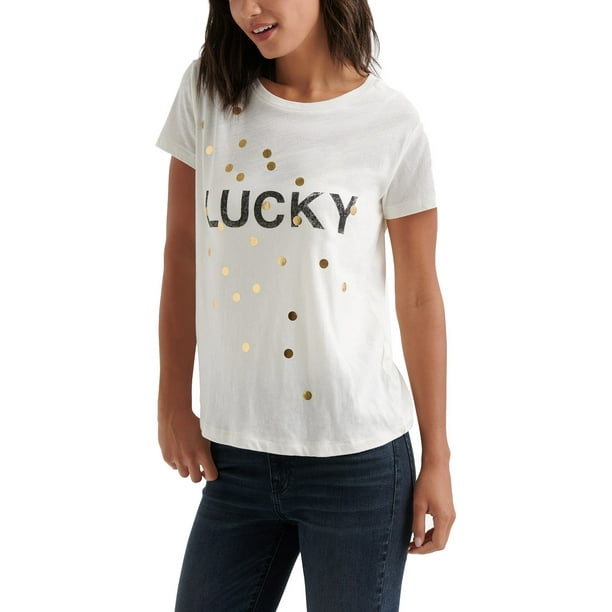 Lucky Brand Lucky Brand Womens Metallic Graphic TShirt, white, X
