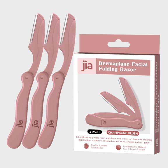 Jia Dermaplane Facial Folding Razor 3 Pack in Champagne Blush