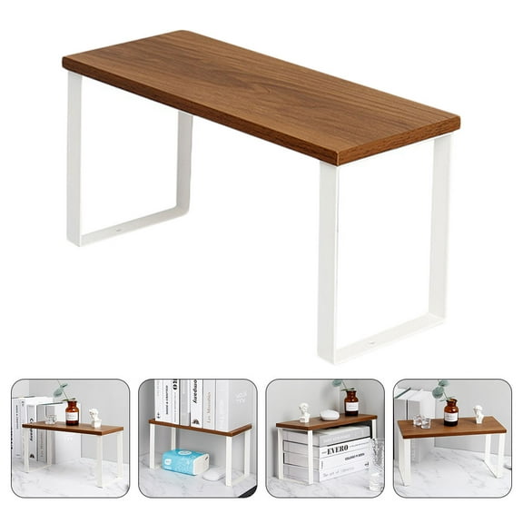 DECORNIJIA 1Set Bathroom Organizer Iron Wood Rectangular Shape Modern Style Home