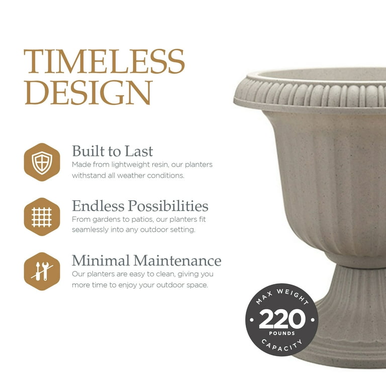Southern Patio Large 14 In Outdoor Lightweight Resin Utopian Urn Planter, Stone Southern Patio Large 14 In Outdoor Lightweight Resin Utopian Urn Planter, Stone