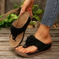 thumbnail image 4 of KIJBLAE Women's Floral Open Toe Wedge Flip Flops, Wide Width Comfort Casual Summer Beach Outdoor Vacation Slippers Black 38, 4 of 9