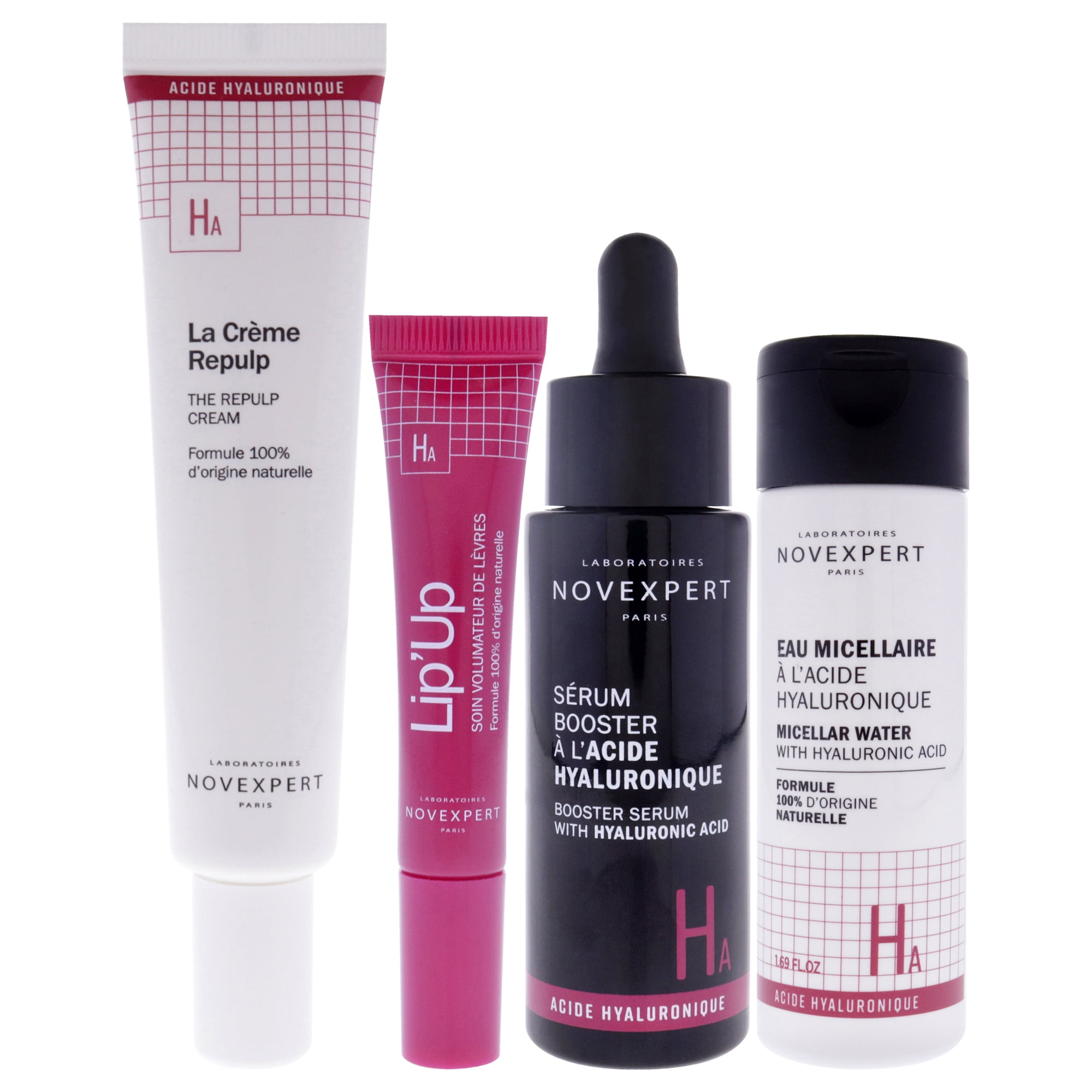 Novexpert Anti-Aging Set – Mit Hyaluronsäure Serum, Creme, Lippenpflege & Mizellenwasser, Für Straffe Haut