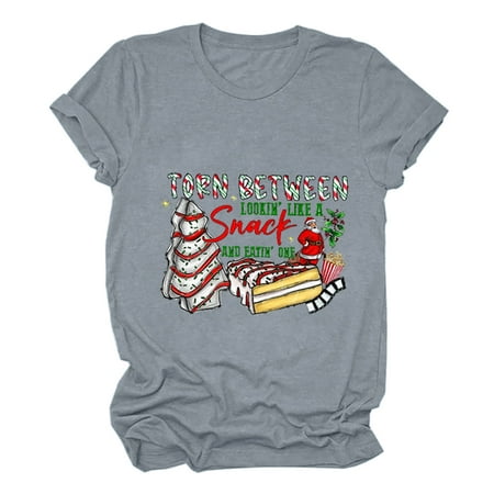 

Womens Tops Oversized T Shirts for Women Women s Funny Christmas Print Short Sleeved Women s Tops Christmas Tree Letter Print T-shirt Backless Top White Crop Top Clearance Gray L