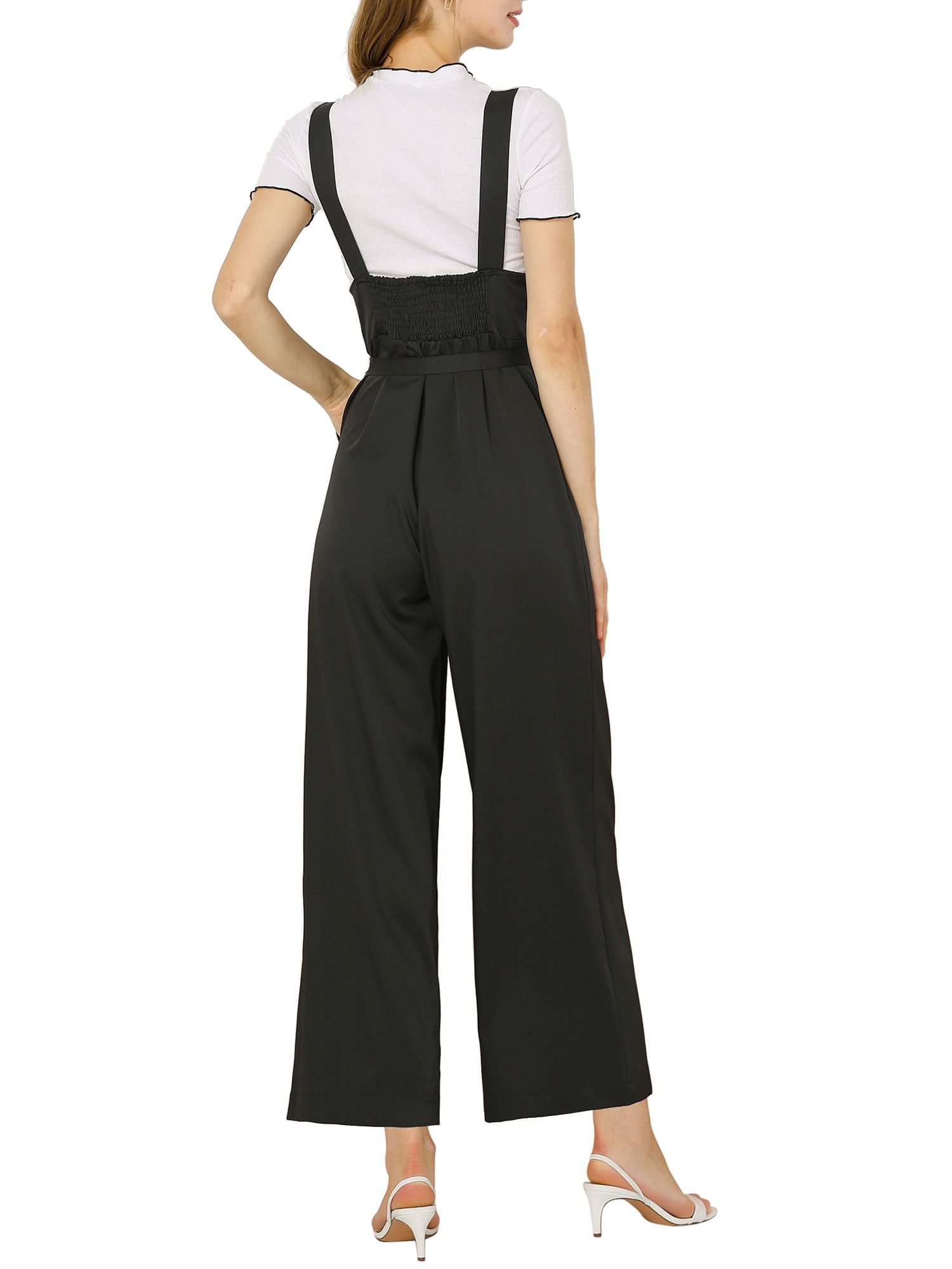 DARING DIVA Women's Button Front High Waist Belted Overall Jumpsuit M Black