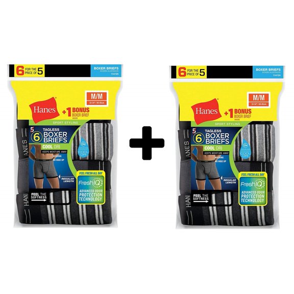 12 Pack of Hanes 7347Z6 Mens Boxer Brief ComfortSoft Waistband, Assorted Stripe, Large