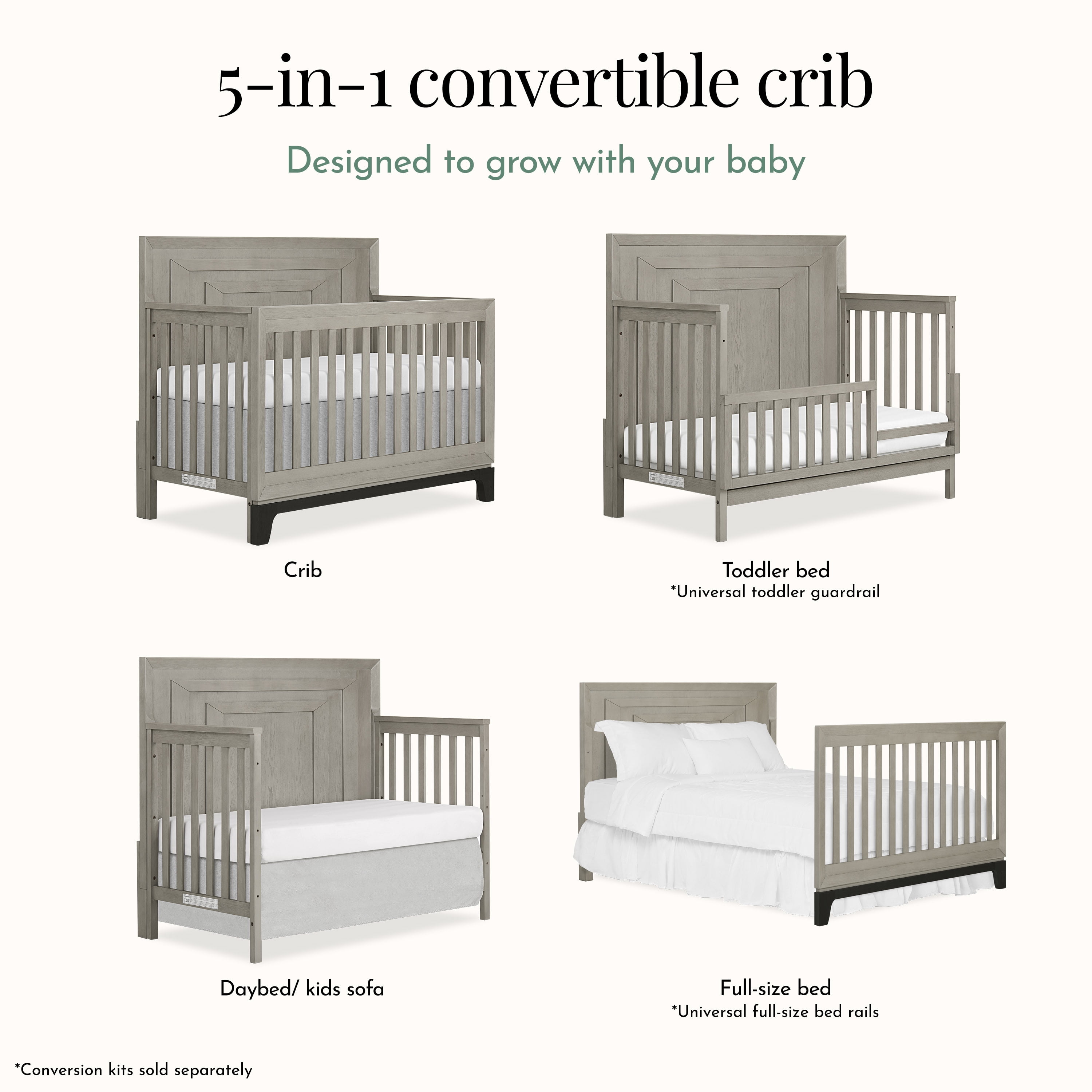 Evolur Remy Convertible Crib, Light Ash