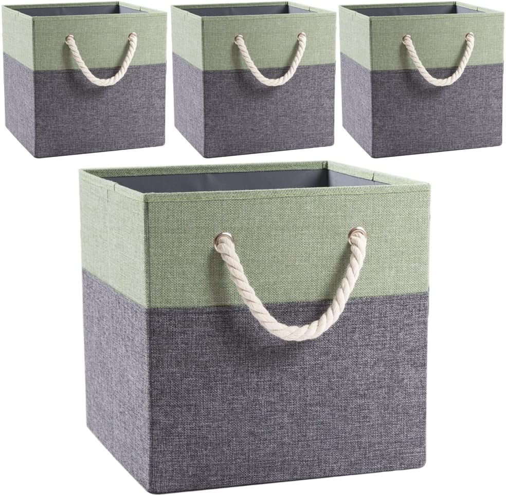Large Foldable Cube Storage Bins 13x13 inch [4Pack] Fabric Linen Storage Baskets Cubes Drawer