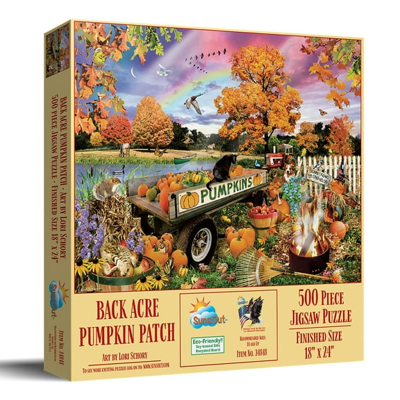 SUNSOUT INC - Back Acre Pumpkin Patch - 500 pc Jigsaw Puzzle by Artist: Lori Schory - Finished Size 18" x 24" - MPN# 34848 - Halloween