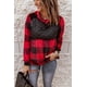 thumbnail image 4 of ABPHQTO Sudadera roja de manga larga con paneles de cuadros de mujer, 4 of 5