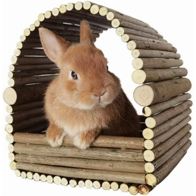 Large Wooden Rabbit Nest Bunny House and Hideouts Small Animal Play Hideaway Hut for Indoor Adult Rabbit Guinea Pig Chilla Habitat (Arch)