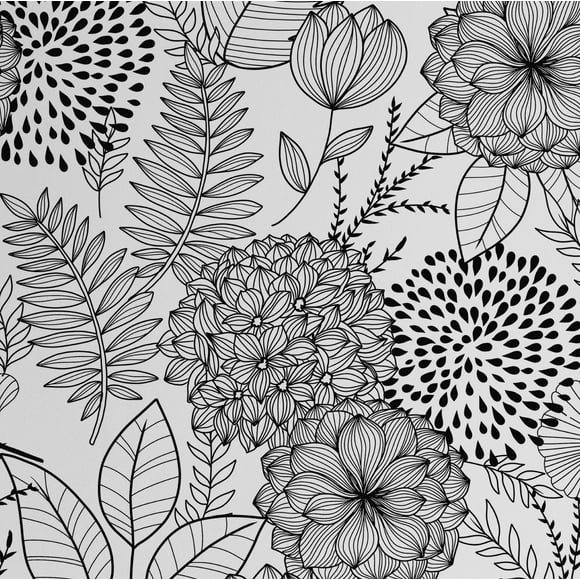S4Sassy Removable Nature-Inspired Waterproof Wall Wrap, Finish Wallcover, Fine Line Floral Contact Paper For Walls, Cabinets, Dresser, Self Adhesive Vinyl Wallpaper Roll - Black (25"X 360")