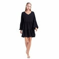 thumbnail image 2 of Women Loose Long Sleeve V Neck Bell Sleeve Chiffon Mini Dress S-2XL, 2 of 10