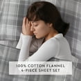 thumbnail image 6 of Light Grey Plaid 4 Piece 100% Cotton Flannel Deep Pocket Sheet Set, Queen, by Noble Linens, 6 of 8