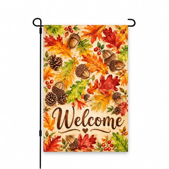 Welcome Fall Garden Flag 12x18 Inch - Autumn Leaves, Pinecones & Acorns Outdoor Decor for Patio, Porch, Lawn or Yard - Seasonal Rustic Design