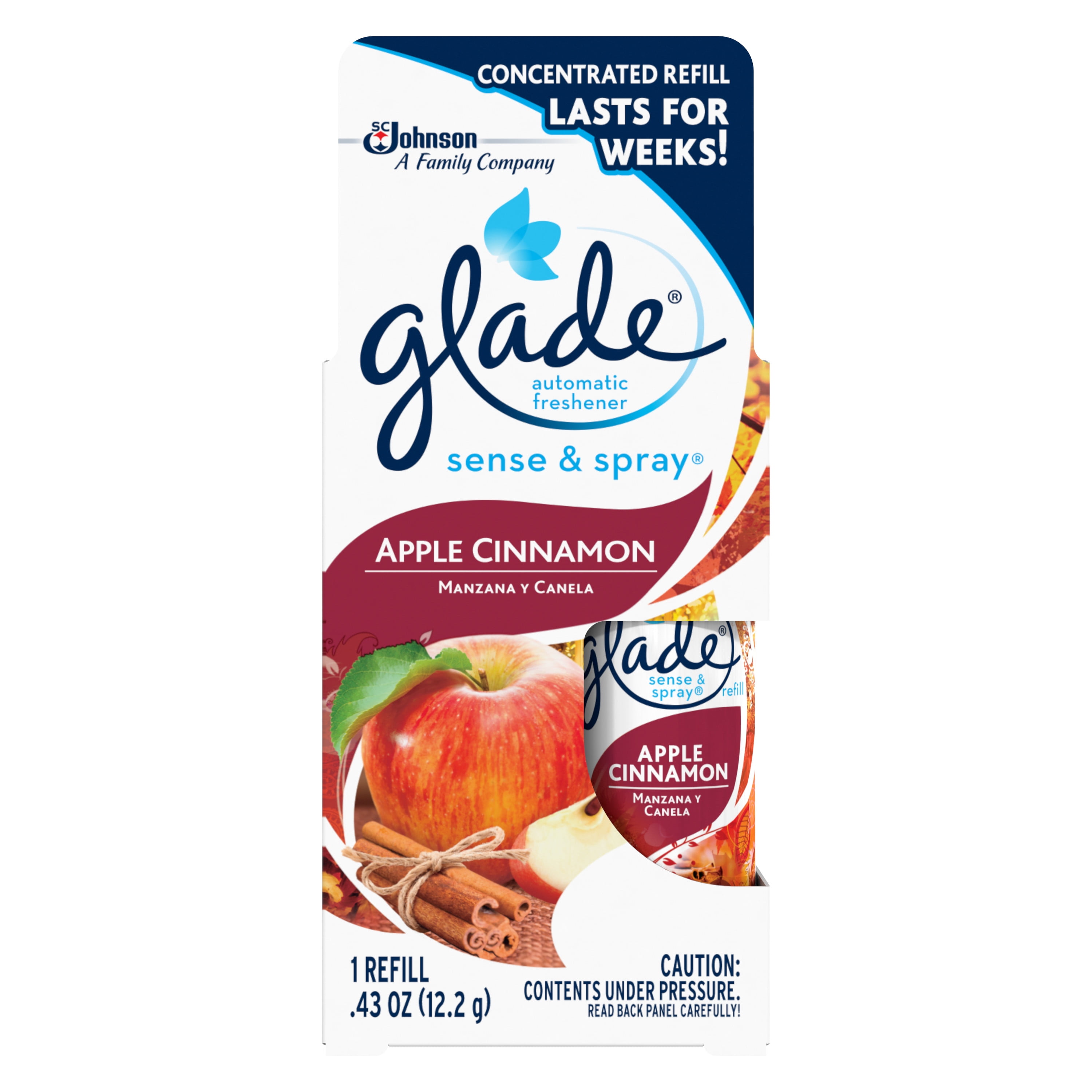 Glade Sense & Spray Automatic Air Freshener Refill, Apple Cinnamon, 0.