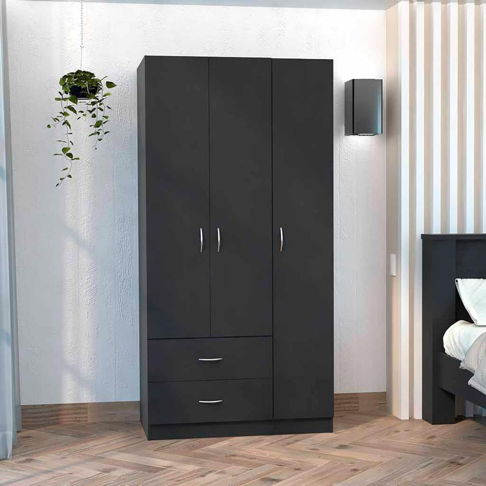 HomeRoots 478412 71.1 x 35.4 x 18.5 in. Black Manufactured Wood Two Drawers Combo Dresser