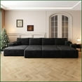 thumbnail image 2 of 135” 6-Seat Modern Minimalist Modular Cloud Sofa | Black Plush Corduroy | Square Arms | No Assembly Required | Living Room Apartment, 2 of 6
