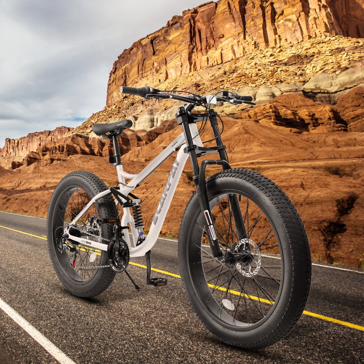 LuckyNote 26" Mountain Bike Full-Suspension 21 Speeds Disc-Brake, 26x4" Fat Tire Bike for Men