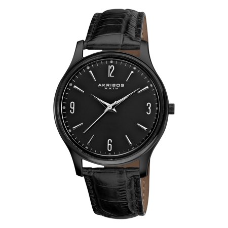 Akribos Xxiv Mens Automatic Watch - Akribos XXIV Men's Stainless Steel Swiss Quartz Slim Leather Strap Watch