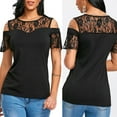 thumbnail image 2 of PVCS Blouse en Dentelle Fleurie à Manches Courtes Col Rond Décontractée pour Femmes T-Shirt Noir, 2 of 8