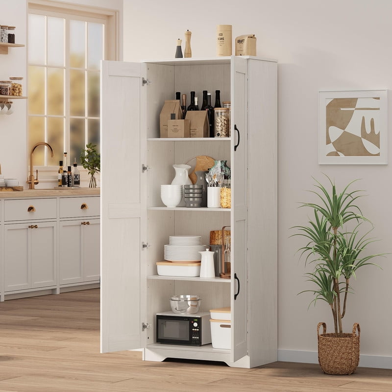 TROPOW Tall Pantry Cabinet, 60" Kitchen Storage Cabinet with 2 Doors & Adjustable Shelves, Freestanding Wooden Cupboard for Bathroom，Dining Room, Living Room