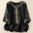 thumbnail image 2 of Daznico Women's Linen Blend 3/4 Dolman Sleeve Blouse, Boho Embroidered Crew Neck Loose Fit Casual Summer Top,XXL, 2 of 3