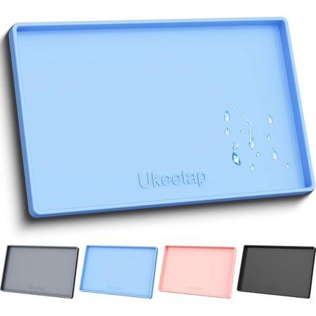 19 x 12 Extra Thick Silicone Mat Waterproof with Raised Edge Blue | BPA-Free Non-Slip Dog & Cat Food Mat Feeding Mat for Food and Water Bowls Spill Proof Mat to Protect Floors