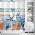 thumbnail image 2 of No Hook Shower Curtain, Teal Blue Coastal Shower Curtains for Bathroom with See Through Top Window, Starfish Coral Shell Wooden Summer Ocean Waterproof & Washable Bath Curtain Long 72"x78", 2 of 9