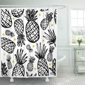 Bpbop Summer Gold Pineapple On Black Background Shower Curtain