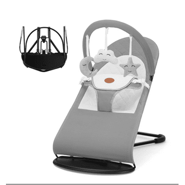 Baby Bouncer, 2-in-1 Convenient, Lightweight Adjustable Rocker or Fixed, Cotton, for 0-18 Months, Light Gray