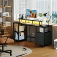 thumbnail image 5 of Satifur 61" Reversible 2-Tier Computer Desk with Power Outlet, LED Lights, File Cabinet & Storage Shelves,Black, 5 of 9
