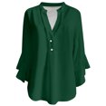 thumbnail image 3 of MIXUE Women Blouses Summer Solid Color V Neck Button Down Short Sleeve Loose Fit Casual Womens Tops Sportswear,Green,L, 3 of 3