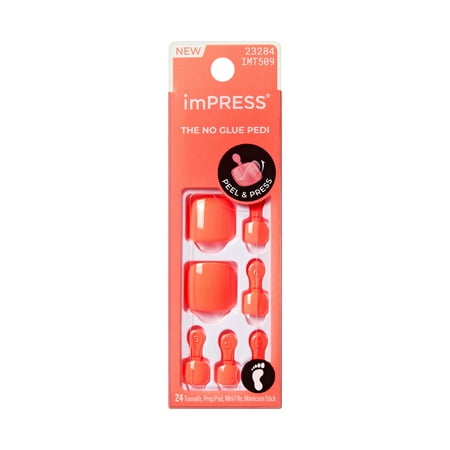 Kiss Impress Press On Toenails  ‘Pure Mood’  Orange  Short Squoval  24 Count