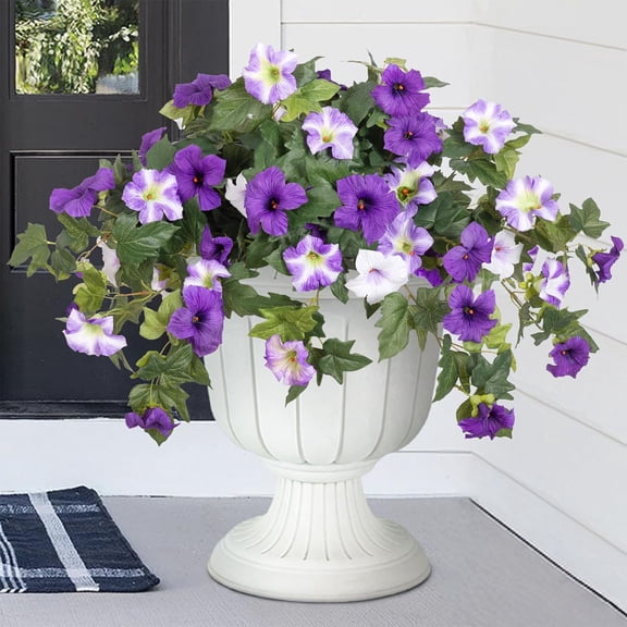 KSPEED Artificial Flowers for Outdoors 2PCS Faux Petunias Silk Fake Flowers for Outside Planter UV Resistant Realistic Home Garden Porch Decor