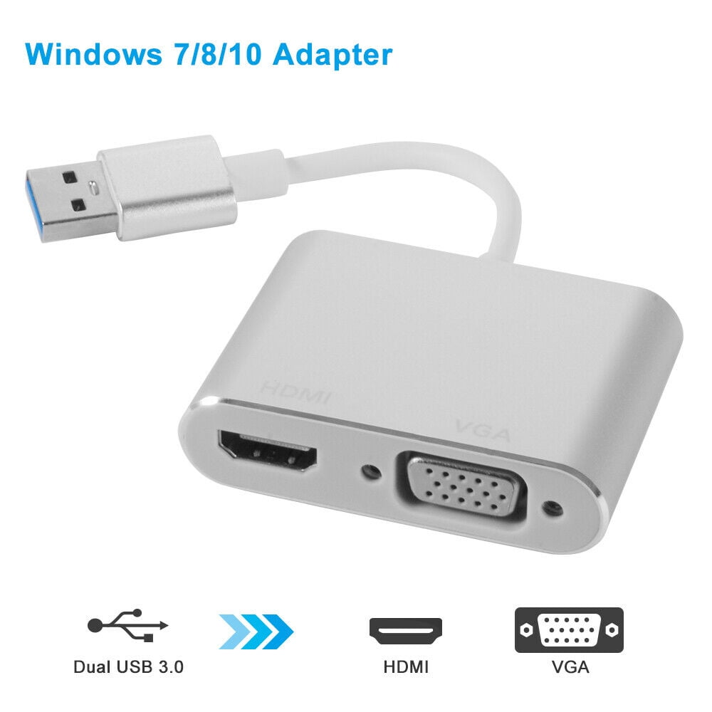 Silver USB 3.0 to HDMI VGA Adapter Converter 1080P for Windows XP 10/8