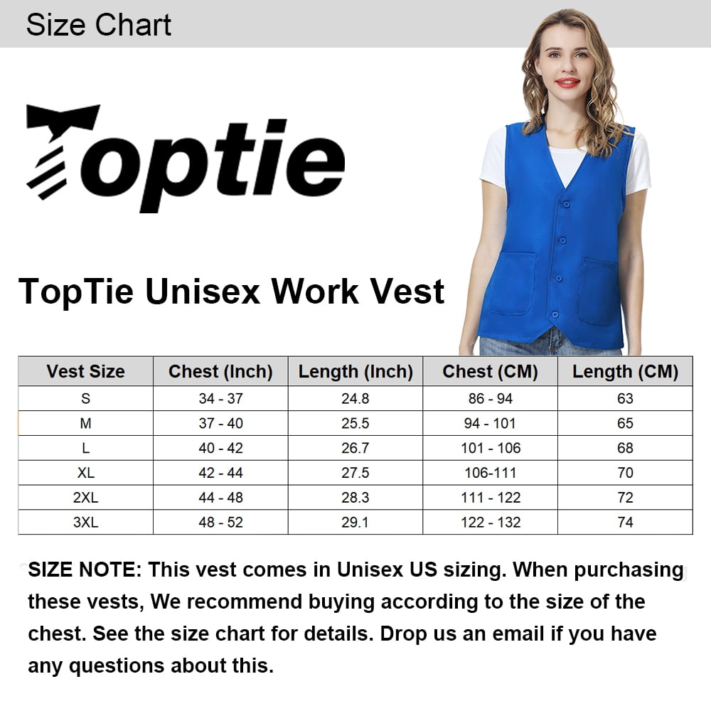 TOPTIE 5 Pack Unisex Work Vest Button Up Vest Volunteer Activity Supermarket Uniform-Navy Blue-M