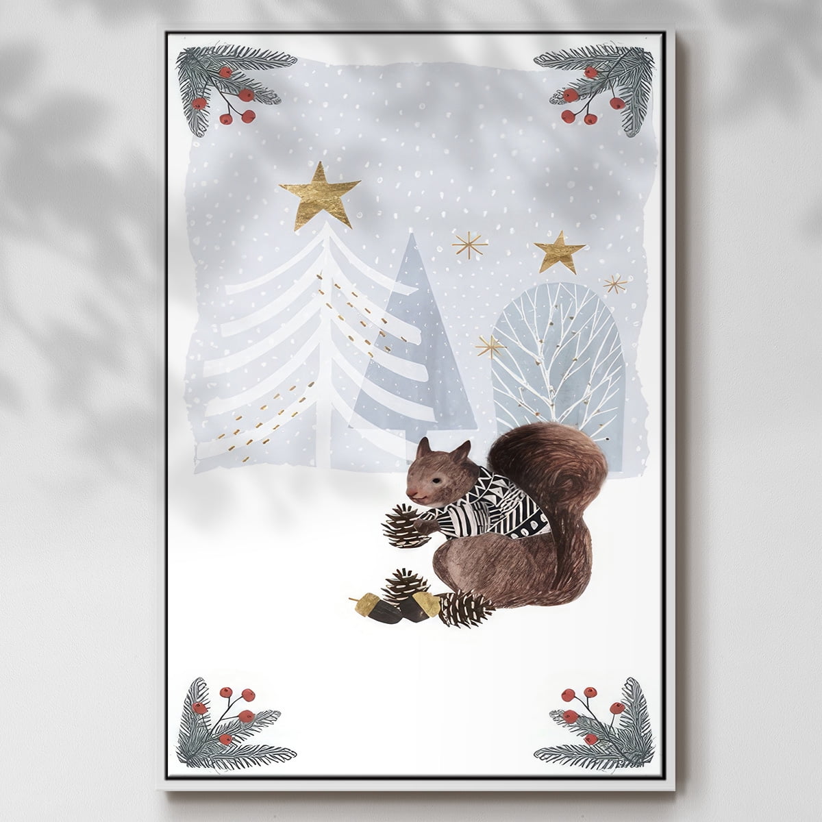 Cozy Christmas Collection B - Framed Gallery Wrapped Holiday Canvas - 17 x 25 - White Frame