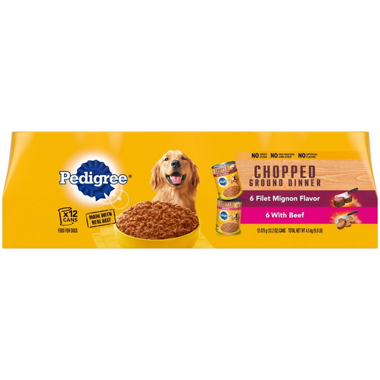 Pedigree Chopped Ground Dinner Wet Dog Food Variety Pack 13.2 oz Cans 12 Pack