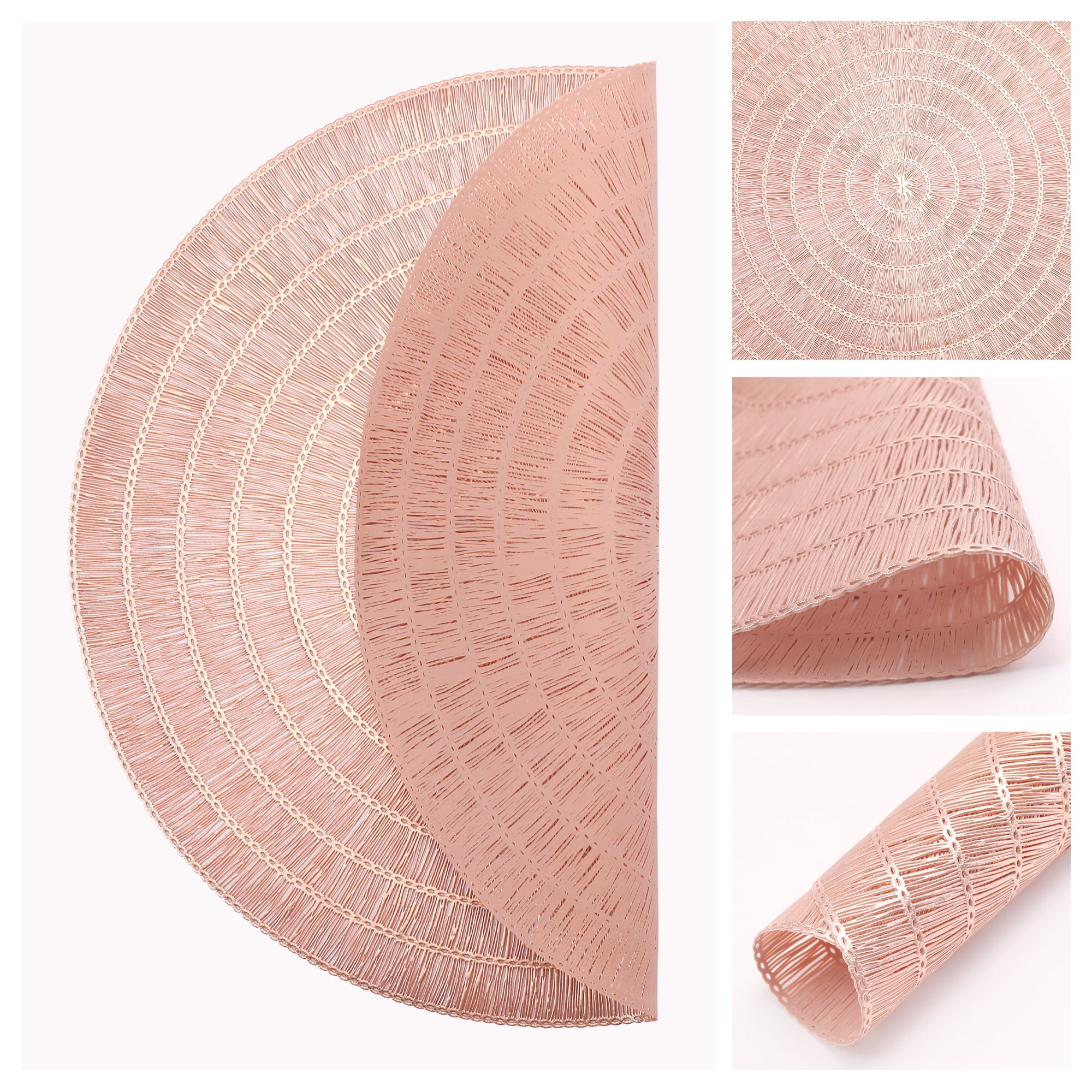 Unique Bargains Set of 6 Rustic Woven Placemats for Dining Table Decor Indoor Rose Gold