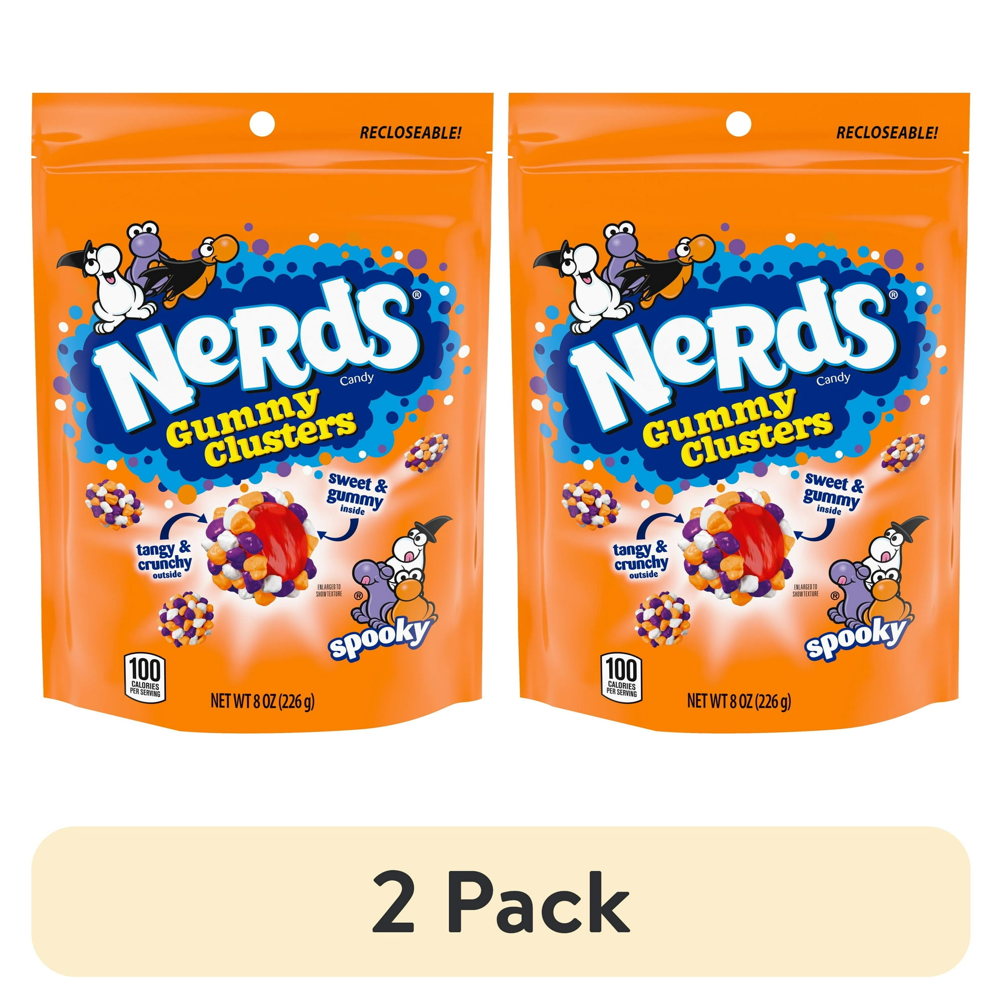 (2 pack) Nerds Spooky Gummy Clusters, Halloween Candy, Nerds Gummy Candies, 8 Ounce Treat Resealable Pouch